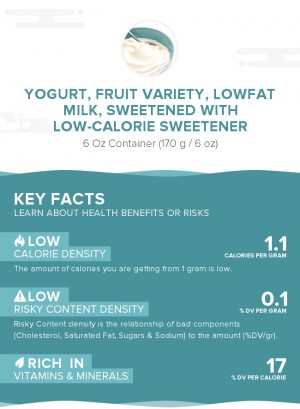 Yogurt, fruit variety, lowfat milk, sweetened with low-calorie sweetener