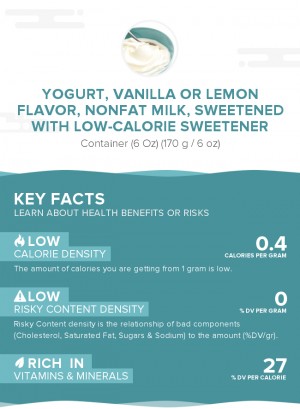Yogurt, vanilla or lemon flavor, nonfat milk, sweetened with low-calorie sweetener