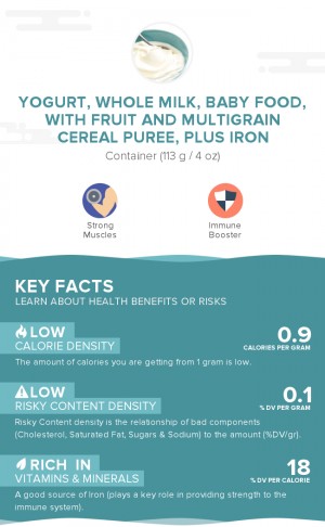 Yogurt, whole milk, baby food, with fruit and multigrain cereal puree, plus iron