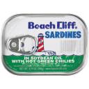 Beach Cliff Sardines in Soybean Oil with Hot Green Chilies, 3.75 oz
