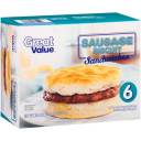Great Value Sausage Biscuit Sandwiches, 6 count, 20.4 oz